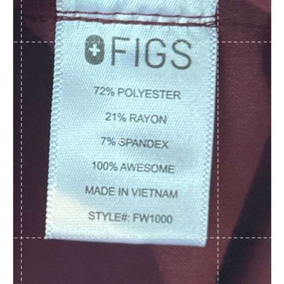 FIGS Catarina One-Pocket V-neck Short Sleeve Scrub Top FW1000 Burgundy XS - Picture 5 of 5